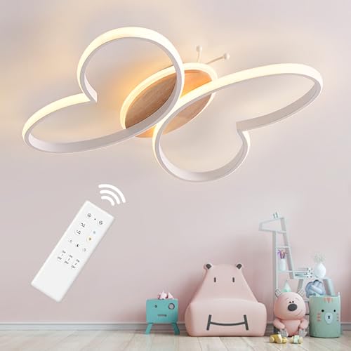 Dythwron Kinderzimmer Lampe Decke, 38cm Kinderzimmerlampe Mädchen, 40W LED Deckenlampe Kinderzimmer mit Fernbedienung mit Nachtlichtfunktion, Schmetterling Deckenleuchte für Kinderzimmer (Weiß) von Dythwron