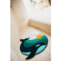 Am Meer Inspirierter Tufting-Teppich L Orca-Motiv 100% Handgefertigt, Weich & Flauschig Tufting Einzigartige Kunst Wohndekor Einweihungsgeschenk von DyvanRugs