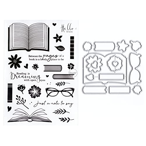 DzIxY Bücher Blumen Transparente Stempel und Metall Stanzformen Sets für Kartenherstellung Scrapbooking Papierkunst Bastelset Zubehör Transparente Silikondichtungen Stempeln für Weihnachtsgeschenke von DzIxY