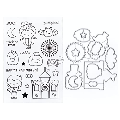 DzIxY Halloween Mädchen Kürbis Fledermäuse Transparente Stempel und Metall Stanzformen Sets für Kartenherstellung Scrapbooking Papierbedarf Dichtungen Aufbewahrungstaschen von DzIxY