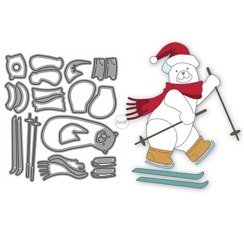 DzIxY Metall-Stanzschablonen für Kartenherstellung, Motiv: Patchwork, Weihnachtsbär, Ski, Prägepapier, Schablonen-Set, Scrapbook-Schablonen, Zubehör, Maschinenvorlagen von DzIxY