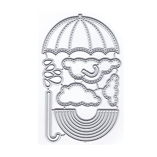 DzIxY Regenbogen Wolken Regenschirm Regenpunkt Metall Stanzformen für Kartenherstellung Kit Prägepapier Stanzformen Scrapbook Maschine Schablonen Aufbewahrungstaschen Zubehör von DzIxY
