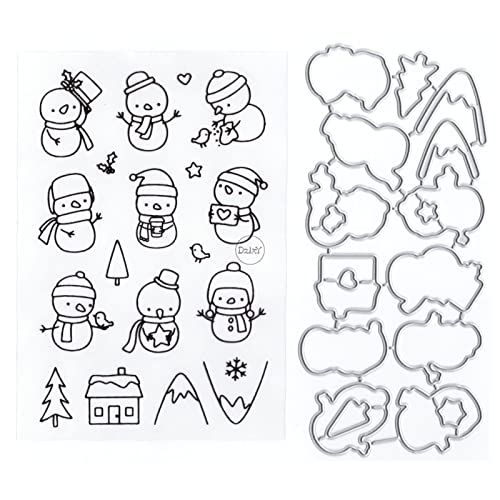 DzIxY Schneemann-Baum, transparente Stempel und Metall-Stanzformen-Sets für Kartenherstellung, Scrapbooking, Papierbedarf, Silikon-Dichtungen, Aufbewahrungstaschen von DzIxY