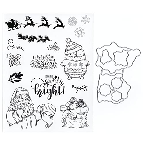 DzIxY Weihnachtsmann-Pinguin, transparente Stempel und Metall-Stanzformen-Sets für Kartenherstellung, Scrapbooking, Papierbedarf, Dichtungen, Aufbewahrungstaschen von DzIxY