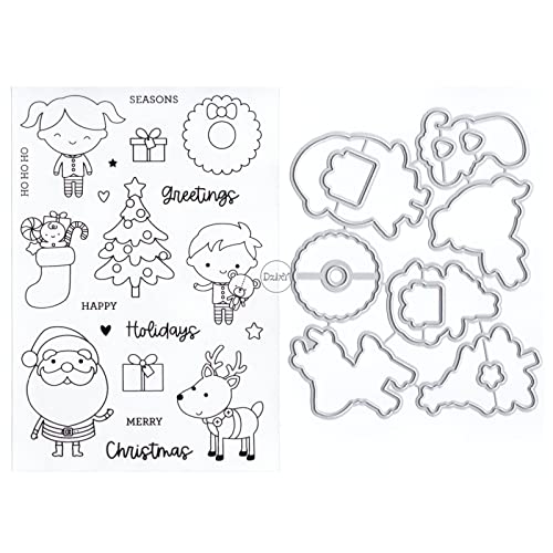 DzIxY Weihnachtsstrumpf, Weihnachtsmann, transparente Stempel und Metall-Stanzformen, Sets für Kartenherstellung, Scrapbooking, Papierbedarf, Dichtungen, Aufbewahrungstaschen von DzIxY