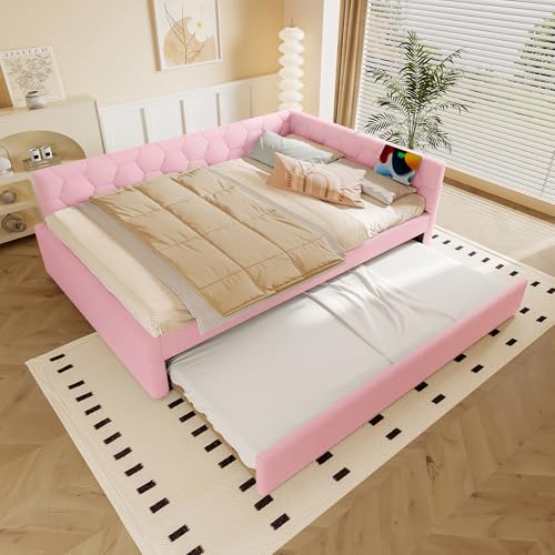 Dzaayediiy Daybett 140x200, Schlafsofa mit Lattenrost,Tagesbett mit Ausziehbett und Nachttischlampe,Jugendbett mit USB-Anschluss&Typ-C,ohne Matratze,Rosa Dzaayediiy Daybett 140x200, Schlafsofa mit Lattenrost,Tagesbett mit Ausziehbett und Nachttischlampe,Jugendbett mit USB-Anschluss&Typ-C,ohne Matratze,Rosa von Dzaayediiy
