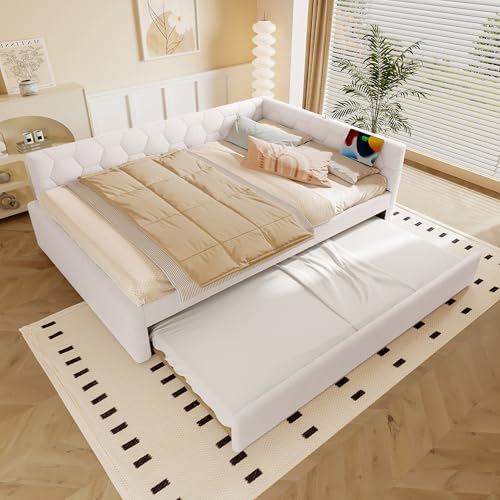 Dzaayediiy Daybett 140x200, Schlafsofa mit Lattenrost,Tagesbett mit Ausziehbett und Nachttischlampe,Jugendbett mit USB-Anschluss&Typ-C,ohne Matratze,Weiß Dzaayediiy Daybett 140x200, Schlafsofa mit Lattenrost,Tagesbett mit Ausziehbett und Nachttischlampe,Jugendbett mit USB-Anschluss&Typ-C,ohne Matratze,Weiß von Dzaayediiy