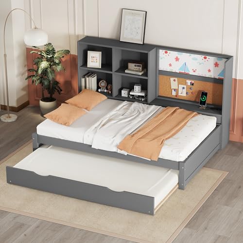 Dzaayediiy Daybett 90 * 200cm mit ausziehbarem Bett, USB-Ladeanschluss, Staufächer, Grau von Dzaayediiy