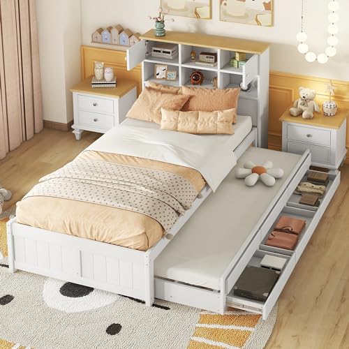 Dzaayediiy Flachbett mit Mehreren Staufächern am Kopfende des Bettes, ausgestattet mit ausziehbares Rollbet und 3-in-1 Schubladen, ohne Matratze- Weiß Dzaayediiy Flachbett mit Mehreren Staufächern am Kopfende des Bettes, ausgestattet mit ausziehbares Rollbet und 3-in-1 Schubladen, ohne Matratze- Weiß von Dzaayediiy