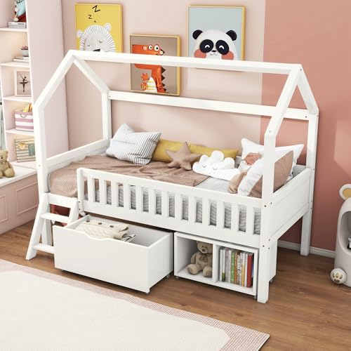 Dzaayediiy Hausbett Kinderbett Jugendbett 200x90 Mit Schubladen und Ablagefächern Geeignet für Jungen und Mädchen Mit Anti-Drop-Geländer, Weiß Dzaayediiy Hausbett Kinderbett Jugendbett 200x90 Mit Schubladen und Ablagefächern Geeignet für Jungen und Mädchen Mit Anti-Drop-Geländer, Weiß von Dzaayediiy