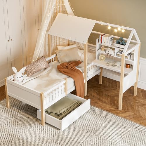 Dzaayediiy Kinderbett 90×200 mit Rausfallschutz und Lattenrost,L-förmigem Schreibtisch,Bücherregal, Schubladen mit Rollen,Ohne Matratze weiß Dzaayediiy Kinderbett 90×200 mit Rausfallschutz und Lattenrost,L-förmigem Schreibtisch,Bücherregal, Schubladen mit Rollen,Ohne Matratze weiß von Dzaayediiy