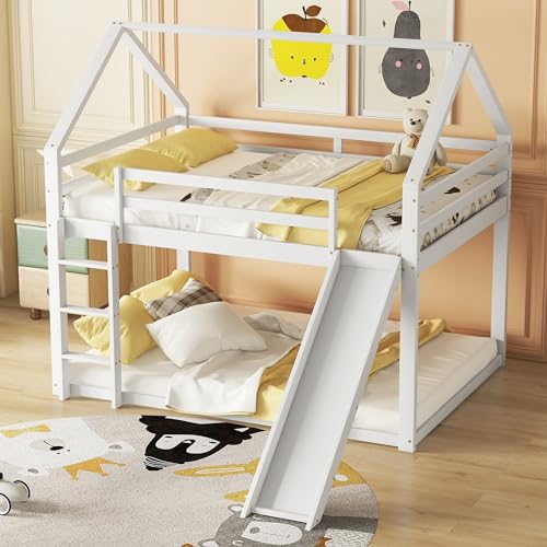 Dzaayediiy Kinderbett Hochbett 140x200, Kinder Etagenbett mit Rutsche und Treppe Stockbett Hausbett aus massivem Kiefernholz ohne Matratze Weiß Dzaayediiy Kinderbett Hochbett 140x200, Kinder Etagenbett mit Rutsche und Treppe Stockbett Hausbett aus massivem Kiefernholz ohne Matratze Weiß von Dzaayediiy