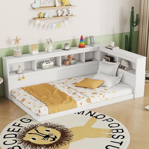 Dzaayediiy Schlafsofa Daybett 90x200cm mit Lattenrost aus Holz, Tagesbett Kinderbett Jugendbettmit Steckdose und 2 USB-Anschlüssen(Ohne Matratze)- Weiß von Dzaayediiy