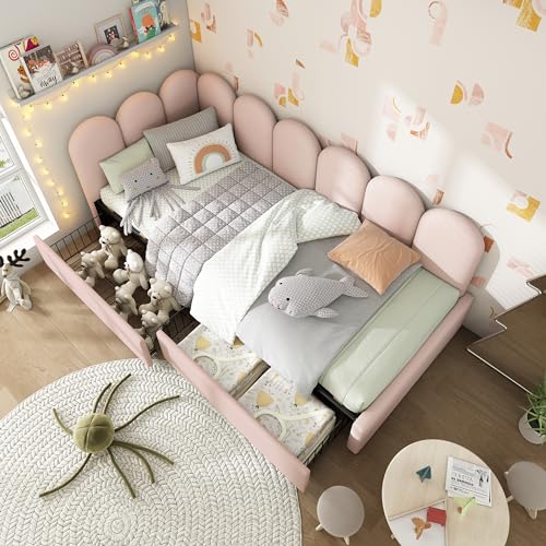 Dzaayediiy Schlafsofas Polsterbett 90x200cm, Stauraumbett Tagesbett Daybett mit 2 Schubladen, Kinderbett Jugendbett(Ohne Matratze)- Beige von Dzaayediiy