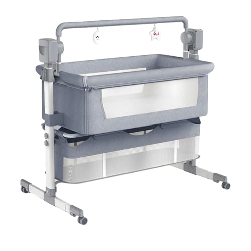 Dziranam Beistellbett Baby, Stubenwagen Baby mit Rollen, Atmungsaktives Netzgewebe, Sicheres und Stabiles Design, Babybett mit 5 Schaukelmodi(Mittelgrau) von Dziranam