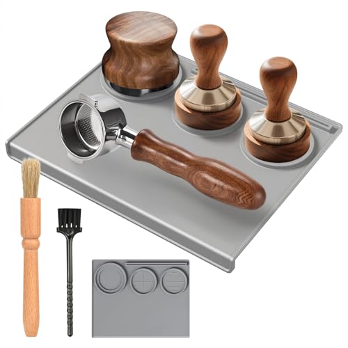 Dzmuero Tampermatte, Siebträger Zubehör, Tamper Matte mit 2 Reinigungsbürsten, Espresso, Kaffee, Barista zubehör (Grau) von Dzmuero
