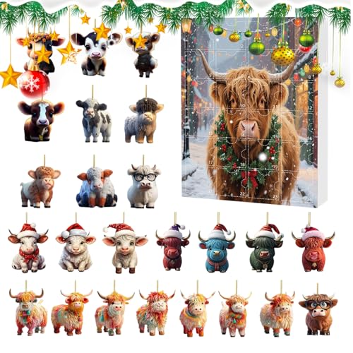 DzpKrka Christmas Countdown Kalender Highland Cow 24 Tage | Countdown Kalender Hochlandrind 2D Acryl Aufhängbare Ornamente,Weihnachtsbaum Deko Für Fenster Wand Auto Innenspiegel Tür Kinder Und DzpKrka Christmas Countdown Kalender Highland Cow 24 Tage | Countdown Kalender Hochlandrind 2D Acryl Aufhängbare Ornamente,Weihnachtsbaum Deko Für Fenster Wand Auto Innenspiegel Tür Kinder Und von DzpKrka