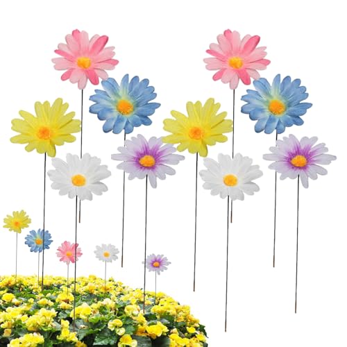 DzpKrka Gartenstecker Gänseblümchen, 5.5 X 30 cm Gartenstecker Metall, Bunte Blumenstecker, Blumengartenschild, Blumengarten-Kunst, Hofdekorpfähle, Blumenstab-Dekoration Für Rasen von DzpKrka