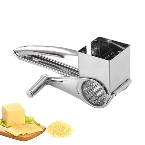 DzpKrka Käsereibe Edelstahl Rotierende Käsereibe 20x10.5x8cm Rotierender Käsereibenschneider Manuel Drehender Schokoladenreibenschneider Für Hartkäse Weichkäse Schokolade Nüsse von DzpKrka