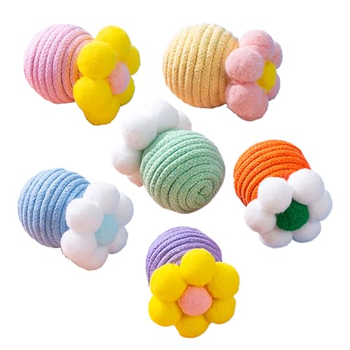DzpKrka Katzen Spielzeug Ball | Schnur Interaktives Katzenspielzeug - 6 Stück mit Glocke innen für Haustier Bereicherung Kratzübungen Indoor Spiel Jagen und Verfolgen für Kätzchen Weihnachten DzpKrka Katzen Spielzeug Ball | Schnur Interaktives Katzenspielzeug - 6 Stück mit Glocke innen für Haustier Bereicherung Kratzübungen Indoor Spiel Jagen und Verfolgen für Kätzchen Weihnachten von DzpKrka