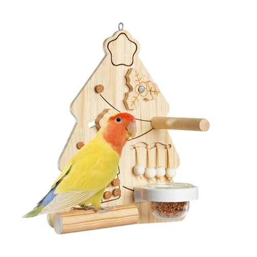 DzpKrka Nymphensittich Spielzeug - Kauspielzeug In Weihnachtsbaumform Als Vogel Spielplatz - Interaktive Kletterstange Aus Holz Für Käfige Von Nymphensittichen Wellensittichen Und Anderen Vögeln von DzpKrka