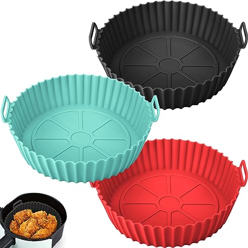 3Pcs Silikonform für Heißluftfritteuse, 20cm Airfryer Zubehör SilikonForm, Silikoneinsatz Air Fryer Accessories für Cosori Philips, Wiederverwendbar Zubehör für Heißluftfritteuse ersetzen Backpapier von Dzpuhuojz