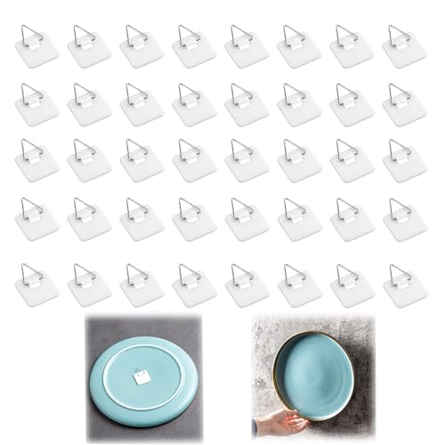40 Stück Unsichtbare Selbstklebende Telleraufhänger 2.5x2.5 cm Bilderhaken Selbstklebend zum Kleben Selbstklebende Telleraufhänger für Landschaftsplatte Kunstplattenaufhängung (Quadratisch) von Dzsomt