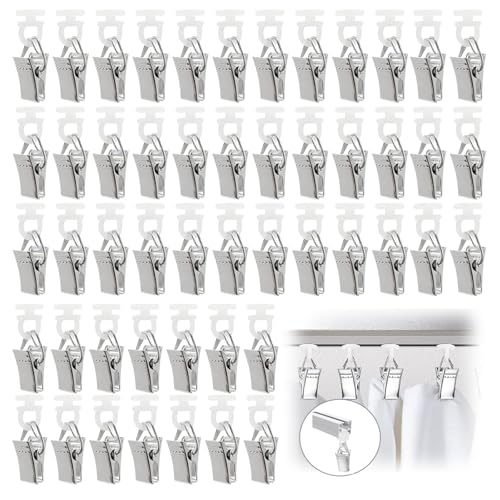50 Stück Kopf Vorhang Clips für Schiene Vorhang Klammern mit Rollen Gardinen-Clips Metall Gardinengleiter Clip mit Drehbarer Für Raumteiler, Duschräume, Erkerfenster, Wohnwagen, Duschvorhang von Dzsomt