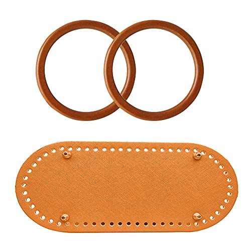 Dzsomt 3 Stücke Taschengriffe mit Taschenboden, Taschengriffe Holz Taschengriffe Rund Taschenboden zum Häkeln Leder Taschenboden zum Häkeln für Handtasche DIY Zubehör von Dzsomt