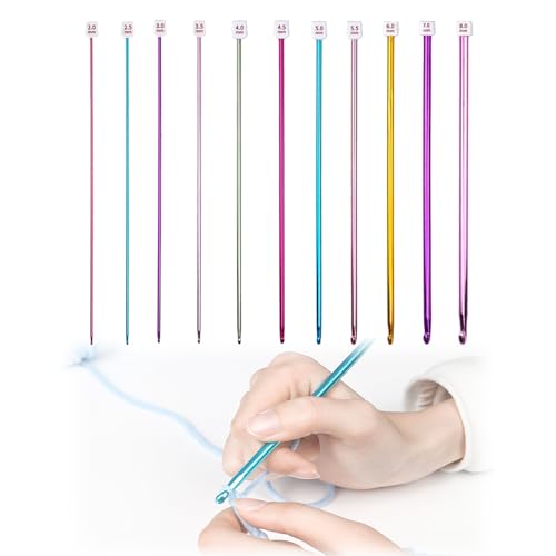 11 Stücke Bunt Aluminium Tunesische Stricknadeln Häkeln 27cm Lange Aluminium Tunesische Häkelnadeln Set Teiliges tunesisches Häkeln für Anfänger 2mm-8mm mehrfarbiges Aluminium-Häkel-Set für Schals von Dzsomt