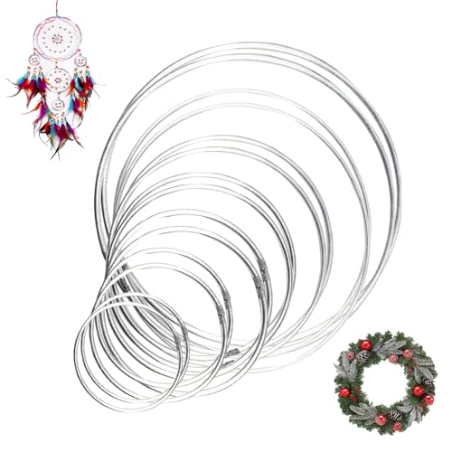 14 Stück Metallringe zum Basteln,5/8/10/12/15/18/20cm Silber traumfänger basteln, dekoringe zum aufhängen, Metall für DIY Handwerk Mobile,Drahtinge für Hochzeit, Makramee & Floristik von Dzsomt