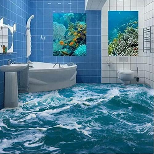 Benutzerdefinierte 3D Boden Wandbild Tapete Meer Wasser Welle Badezimmer 3D Boden Wandbild Pvc Wasserdicht Selbstklebende Vinyl Tapete Wohnkultur 200cm x 140cm (Breite x Höhe) von Dzwangzc