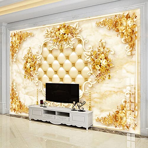 Fototapete 3D Effekt 400cm x 280cm (Breite x Höhe) Benutzerdefinierte 3D-Tapeten Wandbilder Goldene Blume Schmuck Marmor Softpack Wohnzimmer TV Hintergrund Wand Dekorative Kunst Wandmalerei von Dzwangzc