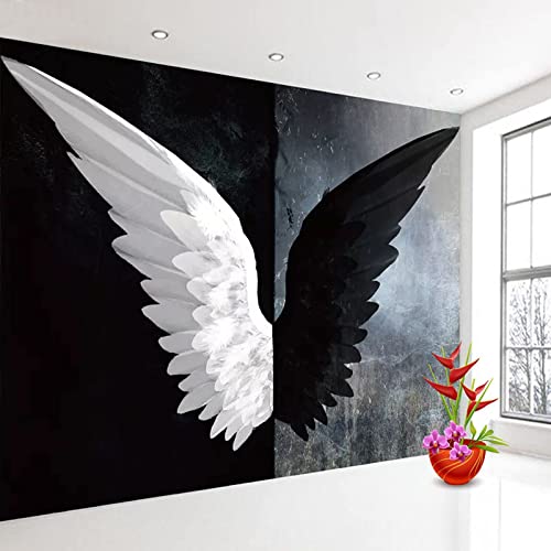 Fototapeten Gemälde 3D Schwarz weißer Flügel Wall Mural, Gefieder Wandtapete, 150 x 105 cm Selbstklebende Wandbilder Moderne Wanddeko Wohnzimmer Schlafzimmer Büro Wallpaper von Dzwangzc