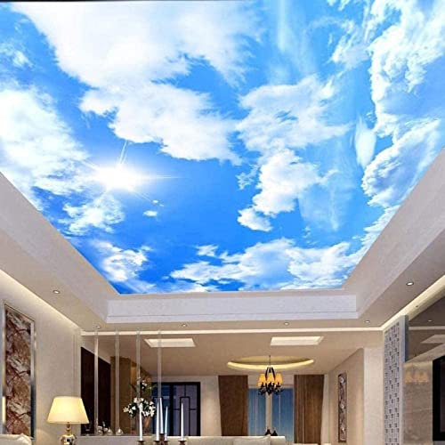 Himmel Decke 3D Tapeten Weiße Wolken Wandbild Schlafzimmer Wohnzimmer Ktv Bar Wandpapier Selbstklebend Blauer Hintergrund Wandmalerei 200cm x 140cm (Breite x Höhe) von Dzwangzc