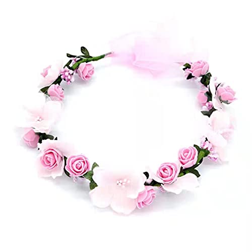 Blumenkranz Haare, Blumenkranz Haarschmuck Hochzeit Braut Haarschmuck Flower Headband Pink’ für Strand Hochzeit Braut Fotografie Party Muttertag (Rosa) von Dzxin