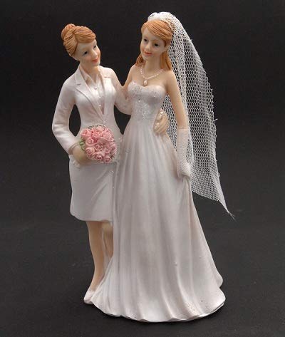 E+N Cake-Topper Braut-Paar Lesbe Lesben-Paar Homosexuelle mit Brautkleider lang + kurz, 1x Schleier aus Tüll, HxBxT: 17,5x9x8cm, Polyresin von E+N