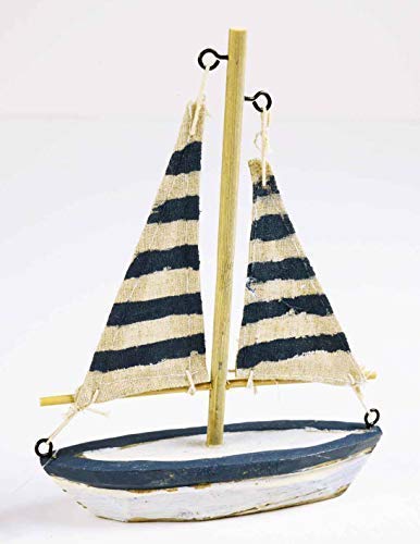 E+N Segel-Boot Mini-Segelboot Model-Boot Tisch-Deko Maritime Deko Feier Fest Party Geburtstag Kommunion Konfirmation blau-Creme-Natur, HxBxT: 17x13x3cm von E+N