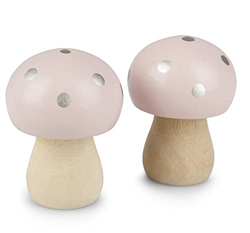 E+N Tisch-Deko Streu-Deko Pilze aus Holz x4 rosa Natur mit silbernen Punkten 4 Stück-Packung Höhe x Durchmesser: 4,5 x 3,4 cm Holz handbemalt von E+N
