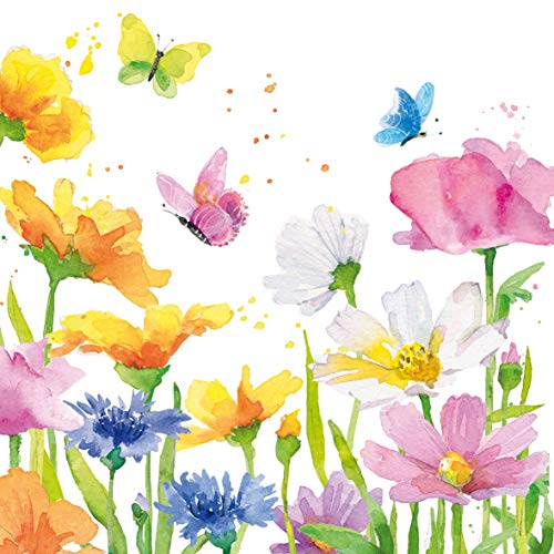 Servietten Happy Spring Frühling Schmetterlinge Blumen Geschenk Geburtstag Ostern Feier Fest, 33x33cm, 20 St.Pack, 3lagig, wiederverschließbare Packung von E+N