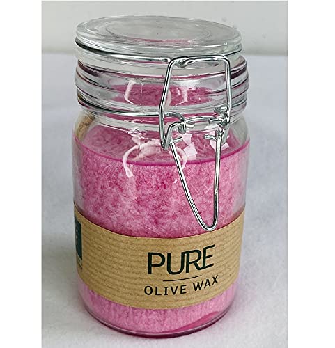 Wind-Licht Kerze-n-glas PURE fuchsia pink in Bügel-Glas klar 12 x 7cm, 100% Olivenwachs VEGAN 100% MADE IN GERMANY Eco-sensitive + umweltfreundlich von E+N
