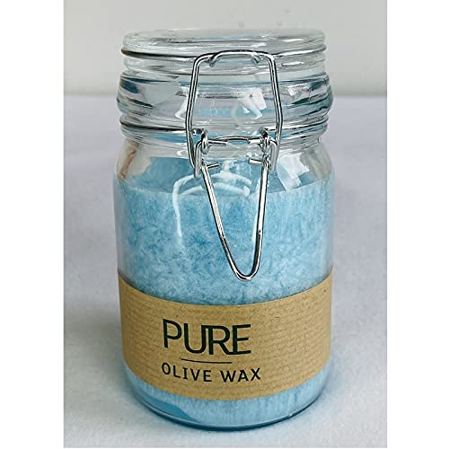 Wind-Licht Kerze-n-glas PURE türkis aqua blau in Bügel-Glas klar 12 x 7cm, 100% Olivenwachs VEGAN 100% MADE IN GERMANY Eco-sensitive + umweltfreundlich von E+N