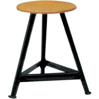Bandstahlhocker Holz Rundsitz, RAL 9005 Dreibein, Höhe 500 mm Sitzfläche D 350 von E/D/E