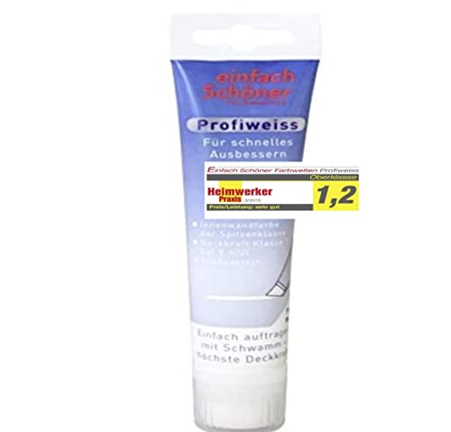 Einfach Schöner 100 ml Tube mit Schwammaufsatz zum Ausbessern von Schadstellen Profiweiss Innenwandfarbe Dispersionsfarbe (100 ml) von Bindulin