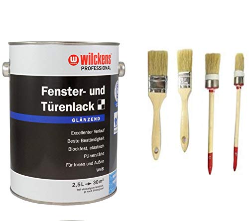 Wilckens Professional Fenster- & Türenlack 2,5 L. Weiß glänzend, PU-verstärkt inkl. 4er Set Pinsel von E-Com24 (2,5 Liter glänzend) von Bindulin