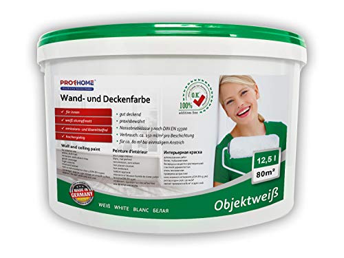 PRO[f]home® - Wandfarbe Objektweiß Innenfarbe Farbe hochergiebig gut deckend matt weiß 12,5 L Eimer für max. 80 qm Profhome von PRO[f]home