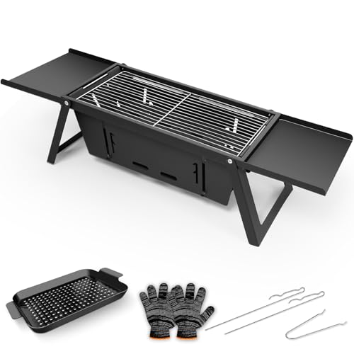 E EASTSTORM Barbecue Grill Klein Edelstahl Holzkohlegril Klappgrill Tragbar Picknickgrill Portable für Outdoor Garten Party 54×21×17.5CM von E EASTSTORM