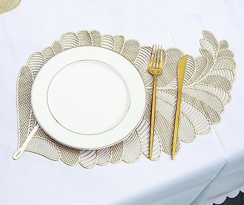 6er Tischset Set Ausgehöhlte Blätter Platzset Waschbar Tischset Dekorativer Rutschfester Kunststoff Platzdeckchen für Küche Tisch (Gold C) von EBETA