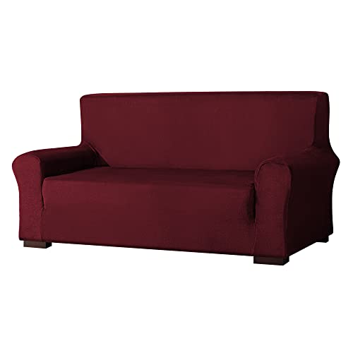 EBETA E Samt-Optisch 2 Sitzer Sofabezug Spandex Couchbezug Sesselbezug, Elastischer Antirutsch Sofahusse für Wohnzimmer Hund Haustier Möbelschutz (Weinrot) von EBETA