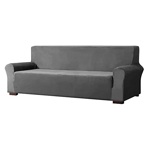 EBETA E Samt-Optisch 3 Sitzer Sofabezug Spandex Couchbezug Sesselbezug, Elastischer Antirutsch Sofahusse für Wohnzimmer Hund Haustier Möbelschutz (Grau) von EBETA